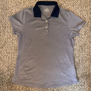 Vineyard Vines Women's Short Sleeve Button-Down Polo - Gray with Navy Collar